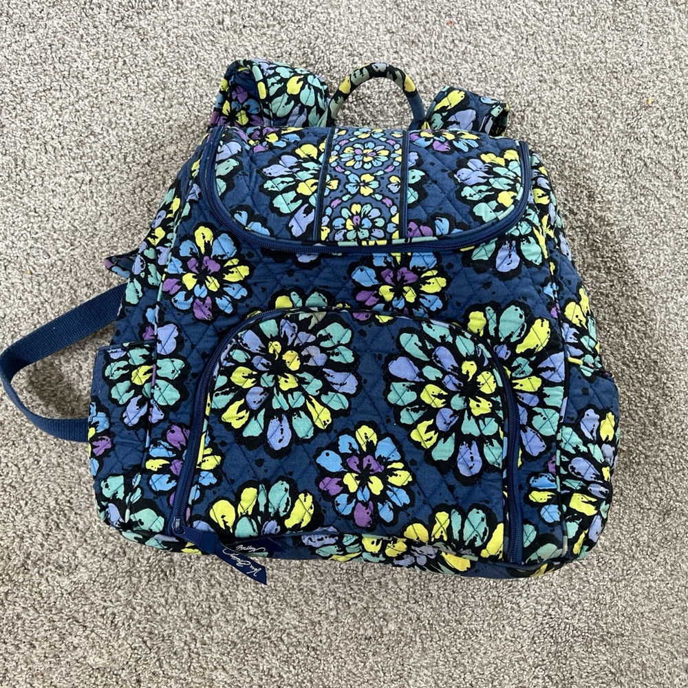 Vera Bradley Blue and Yellow Quilted Backpack with Floral Design